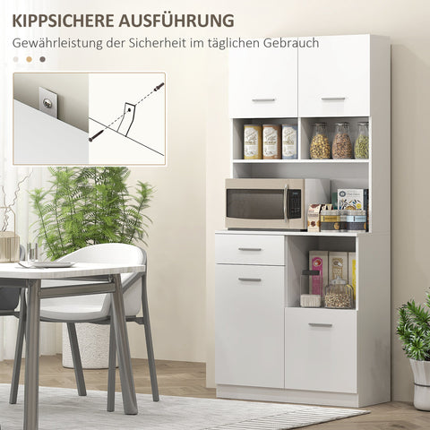 Rootz Kitchen Cabinet - Buffet with Drawer - White Storage Cabinet - Soft-Close Doors - 80 x 35 x 180 cm - Elegant Silver Handles