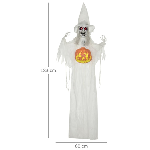 Rootz Halloween Ghost Decoration - Spooky Ghost - Haunted Decor - Sound, Motion Sensor, LED Lights - 60cm x 18cm x 183cm - Polyester, PE, Steel
