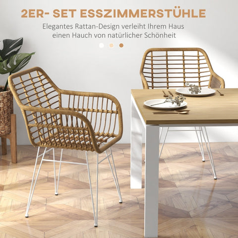 Rootz Rattan Dining Chairs - Kitchen Chairs - Wicker Furniture - Comfortable Seating - 56cm x 60cm x 79cm
