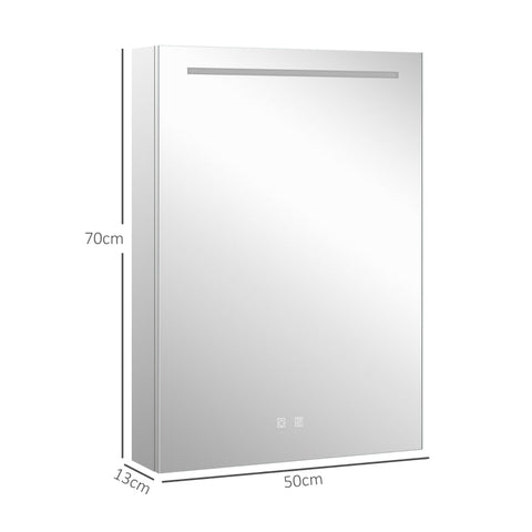 Rootz LED Illuminated Anti-Fog Bathroom Mirror Cabinet - Medicine Cabinet - Wall-Mounted Storage - Intelligent Touch Control - Space-Saving Design - 50x13x70cm - Stainless Steel Frame - Silver