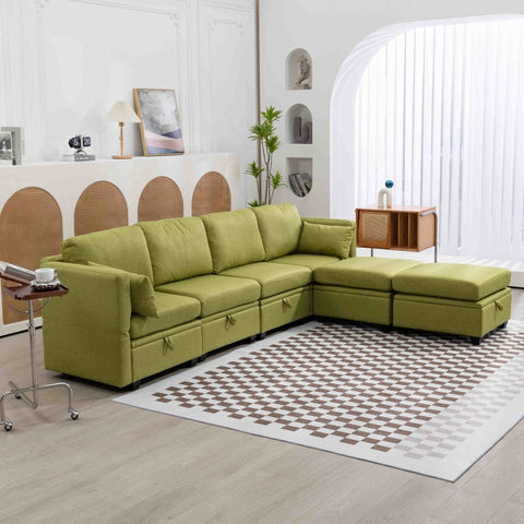 Rootz U-Shaped Sofa - Modular Sofa - Convertible Sofa - High Comfort Linen Fabric - 280x140x85cm with Storage Compartments