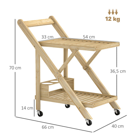 Rootz Kitchen Cart on Wheels - Serving Trolley - Rolling Bar Cart - Space-Saving Design - 66cm x 40cm x 70cm