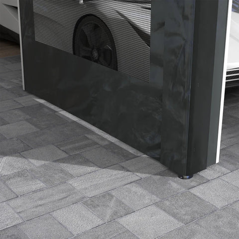 Rootz Carport & Party Tent - Height Adjustable - 4 Windows & Doors - Metal Frame - Galvanized Steel - Dark Gray - 3 x 6m