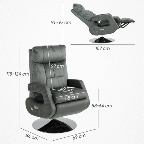 Rootz Electric Recliner Armchair - Upholstery Chair - Velvet Armchair - Ultimate Comfort - 69cm x 157cm x 91-97cm