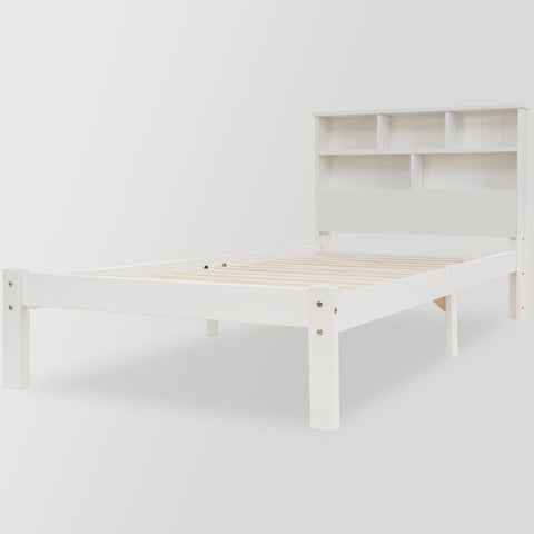 Rootz Solid Wood Single Bed - Storage Bed - Bookcase Headboard - Sturdy & Stylish - 219cm x 100cm x 93cm