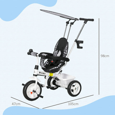 Rootz 6-in-1 Children's Tricycle with Push Bar - Kids Trike - Toddler Bike - Safety Harness - Storage Basket - 105cm x 47cm x 98cm - Metal, Plastic, Polyester - White