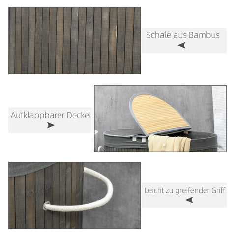 Rootz 100L Cloth Basket with Lid - Laundry Hamper - Laundry Bin - Dual Sections - Removable Bag - 62.5cm x 37cm x 60.5cm