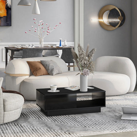 Rootz Modern Coffee Table - Sofa Table - LED Table - Ample Storage - 95L x 55W x 32H cm