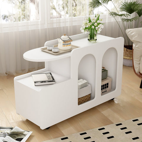 Rootz White Side Cabinet - Storage Trolley - Rolling Cart - High Stability - 82x30x53 cm