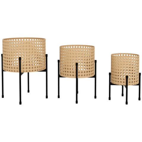 Rootz Plant Stands - Bloemenstandaard Set - 3 Roestvrij - Metalen Frame - Binnen Buiten - Staal - Zwart - Goud - Ø30 x 40H cm