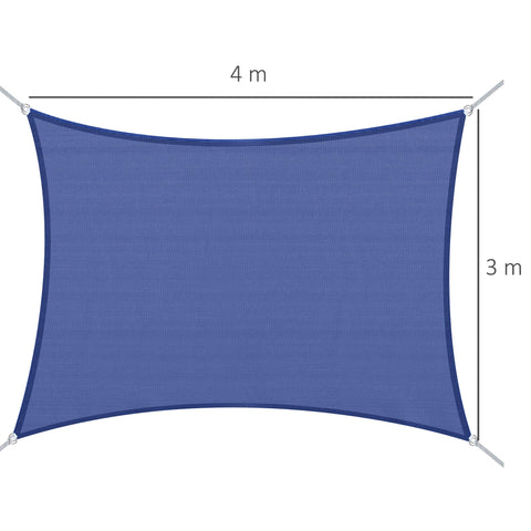 Rootz Rectangular Shade Sail - Sun Shade - UV Canopy - High-Density UV Protection - 4m x 3m - With Storage Bag - Blue