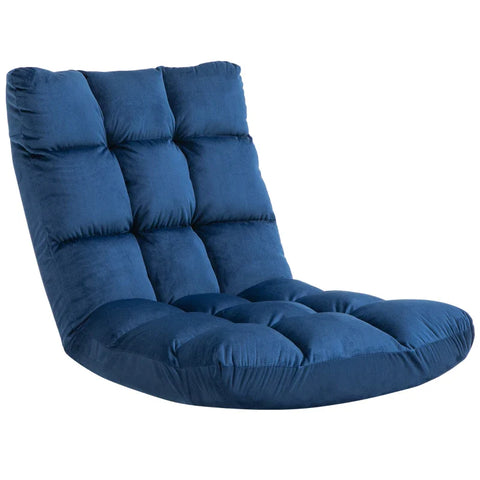 Rootz Fauteuil - Gastenmatras - Vloerstoel - Verstelbare rugleuning - Zittingen &amp; Banken - Velours Look - Blauw - 55 cm x 71 cm x 53,5 cm