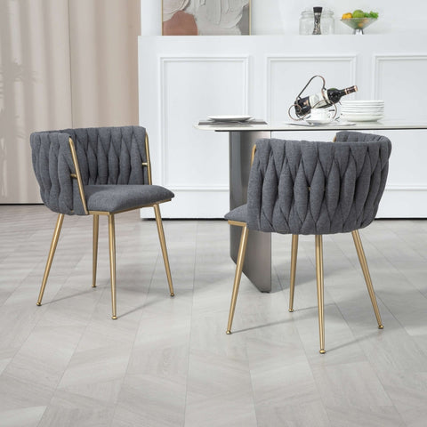 Rootz 2 Piece Set Upholstered Lounge Chairs - Armchairs - Linen Fabric Chairs - Sturdy Metal Frame - 54cm x 52cm x 73cm