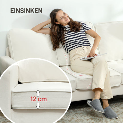Rootz 3-Seater Sofa - Couch - Upholstered Seating - Maximum Comfort - 185cm x 79cm x 82cm -White