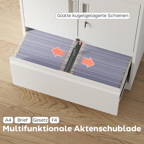 Rootz Filing Cabinet - Office Cabinet - Steel Storage Locker - Lockable Organizer - Secure Storage - White - 80 x 40 x 95 cm