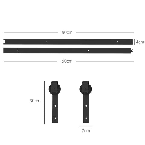 Rootz Sliding Door Hardware Kit - Rail Set - Smooth Operation - Space Saving - Carbon Steel - 183cm x 0.5cm x 4cm