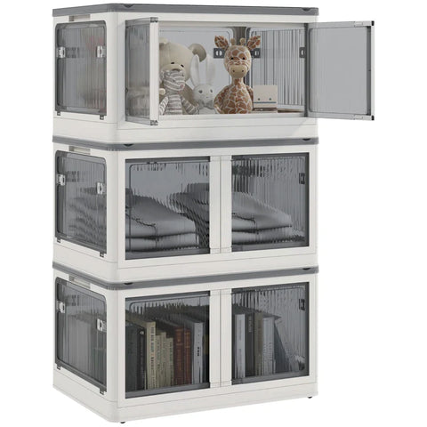 Rootz Storage Box - Set of 3 Folding Storage Box - With Wheels - Plastic - Foldable - White - 60 x 42 x 34 cm