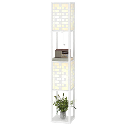 Rootz Floor Lamp - Grid Pattern Lamp - 2-Level Shelves - Enhances Ambient Lighting - White - 155.5H cm with 35.5L x 22.2B cm Lampshade
