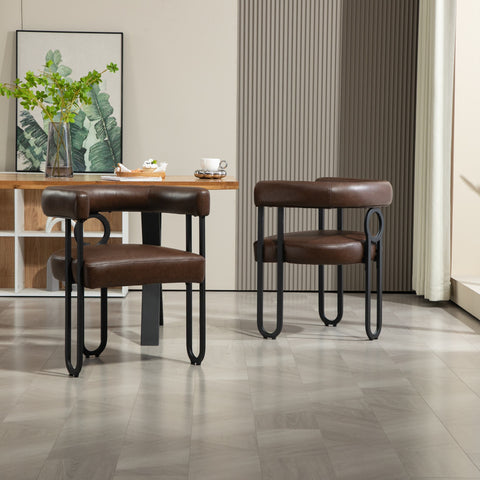 Rootz Set of 2 PU Leather Dining Chairs - Round Back - Modern Stylish - Luxurious Comfort - 60cm x 47cm x 72cm