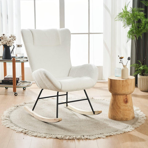 Rootz Elegant Teddy Velvet Rocking Chair - Leisure Chair - Relaxing Chair - Optimal Comfort - 67.5L x 93W x 93H cm