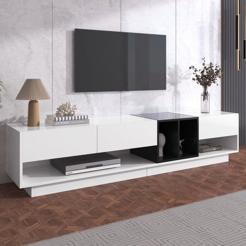 Rootz High-Gloss TV Cabinet - Media Console - Entertainment Unit - Ample Storage - 190L x 40W x 42H cm