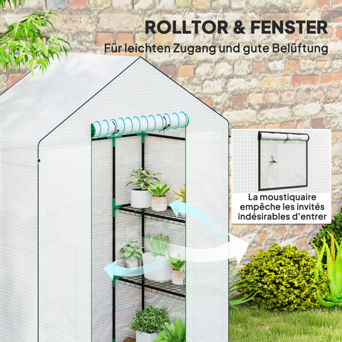 Rootz Walk-In Greenhouse with Shelves - Mini-Greenhouse - UV-Resistant - Optimal Ventilation - 143l x 74b x 190h cm
