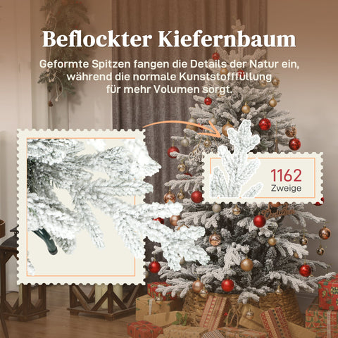 Rootz 150cm Artificial Christmas Tree - Snowy Xmas Tree - Flocked Pine - Realistic & Safe - Easy Assembly - 1162 Tips - Ø93 x 150H cm