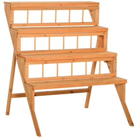 Rootz 4 Level Wood Flower Stand - Plant Shelf - Wooden Plant Ladder - Versatile Indoor/Outdoor Use - 90cm x 84cm x 106cm