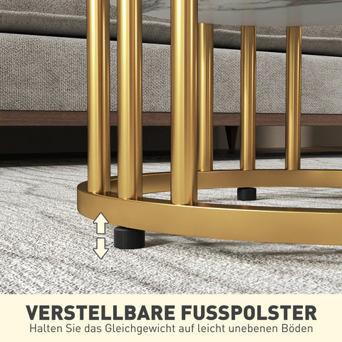 Rootz 2 Piece Set Round Side Table - Coffee Tables - Marble Look - Double Storage Space - Ø45 x 55H cm & Ø40 x 50.5H cm