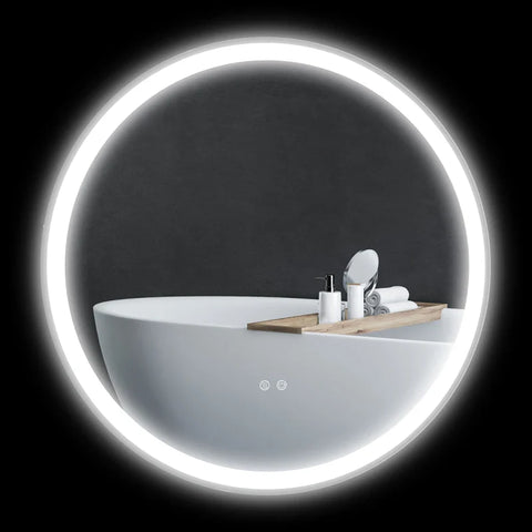 Rootz LED Bathroom Mirror - Backlight - Touch Function - Wall Mirror - Anti-fog Function - Glass - White + Silver - Ø80 x 3.3 cm