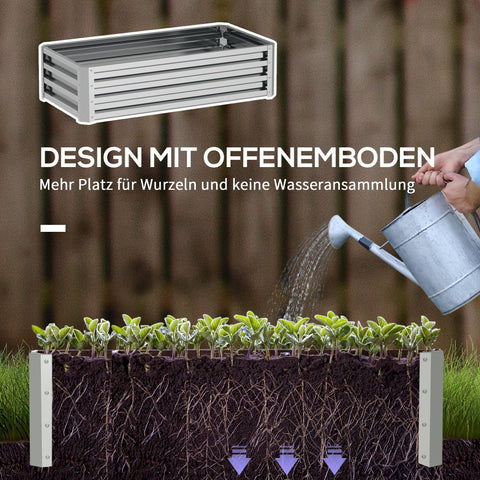 Rootz Raised Bed Plant Box - Garden Planter - Galvanized Flower Box - Weather-Resistant - 120cm x 60cm x 30.5cm - Silver