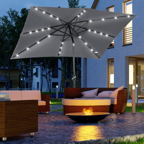 Rootz Garden Parasol - Sun Umbrella - Patio Canopy - LED Solar Lighting - High-Density Polyester - 268cm x 205cm x 248cm