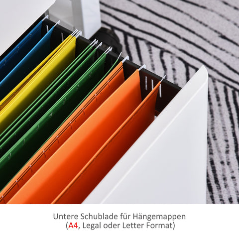 Rootz File Cabinet - Roll Container - Office Storage - Secure & Durable - Steel Housing - 39x48x59 cm, White and Grey