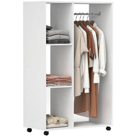 Rootz Wardrobe on Wheels - Mobile Wardrobe - Rolling Clothes Rack - Spacious Storage - 80 x 40 x 128 cm, White