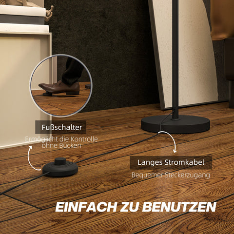 Rootz Floor Lamp - Umbrella Lamp - White and Black Standing Lamp - Foot Switch Convenience - Ø22 x 163cm