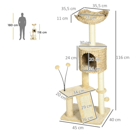 Rootz Cat Tree Tower - Scratching Post - Climbing Frame - Cat Condo - Sisal Rope Posts - 45cm x 40cm x 116cm
