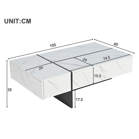 Rootz Modern Coffee Table - LED Table - Marble Pattern Table - LED Lighting - 105cm x 60cm x 35cm
