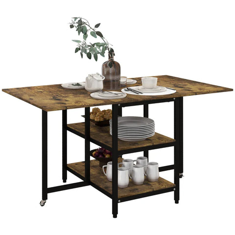 Rootz Dining Table - Folding Dining Table - Industrial Design - Steel - Chipboard - Brown + Black - 140 cm x 80 cm x 75 cm