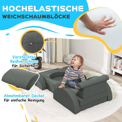 Rootz 14 Piece Soft Building Blocks Set - Children's Play Sofa - Toddler Motor Skills Aid - 140cm x 102cm x 46cm - Safe & Elastic Fun!