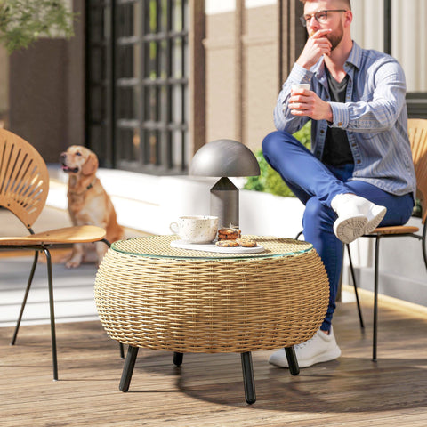 Rootz Poly Rattan Side Table - Round Coffee Table - Balcony Table - Weatherproof & Durable - Ø75 x 42 cm