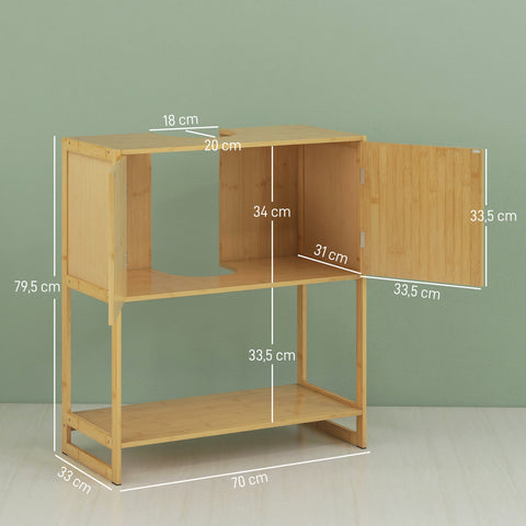 Rootz Bathroom Base Cabinet - Vanity Unit - Under Sink Storage - Durable Bamboo MDF - 70W x 33D x 79.5H cm