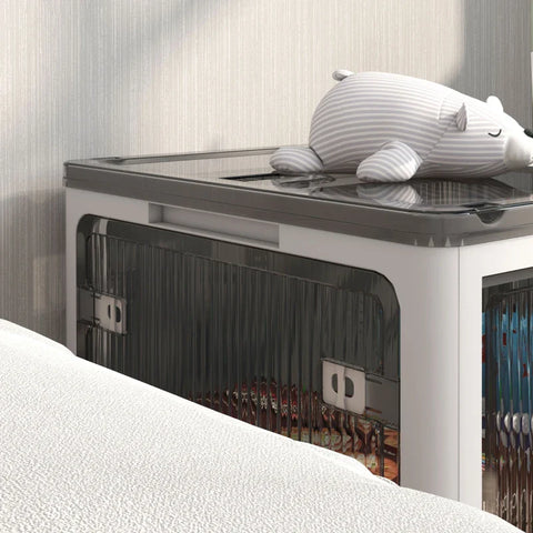 Rootz Storage Box - Storage Basket - Foldable With Dust Cover - White + Gray - 67 x 47 x 38 cm