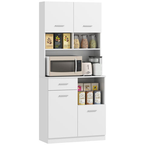 Rootz Kitchen Cabinet - Buffet with Drawer - White Storage Cabinet - Soft-Close Doors - 80 x 35 x 180 cm - Elegant Silver Handles