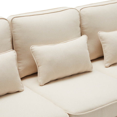 Rootz Modern 4-Seater Sofa - Linen Look Sofa - Spacious Couch - Adjustable Cushions - 264x83x87 cm - Beige