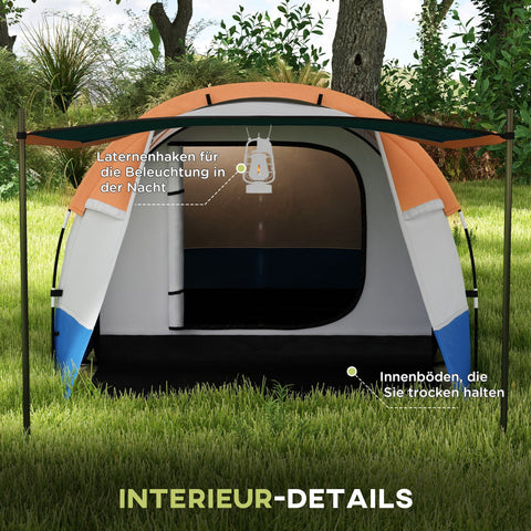 Rootz Camping Tent - Outdoor Shelter - Waterproof Tent - Lantern Hooks - Fits 3 People - 420cm x 200cm x 150cm - Orange