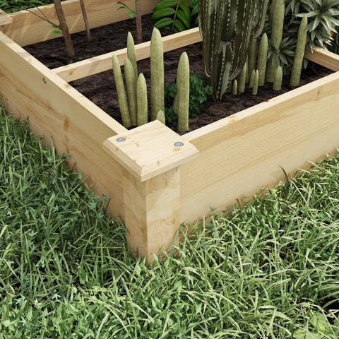Rootz Raised Bed - Planter Box - 2 Pieces - Open Bottom - Wood Frame - Fir Wood - Easy Assembly - Natural - 237 x 60 x 25cm