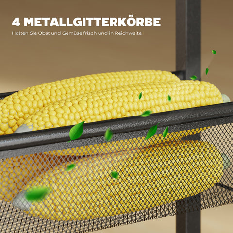 Rootz Kitchen Trolley - Serving Cart - Mobile Organizer - Space-Saving Storage - 5-Tier, Worktop, Wheels, Black and Brown, 47 x 13 x 96.5 cm