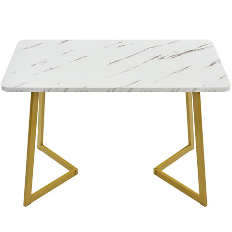 Rootz Dining Table - Elegant Marble Look - Versatile Table - MDF Top & Golden Legs - Luxurious Style - 117cm x 68cm x 75cm
