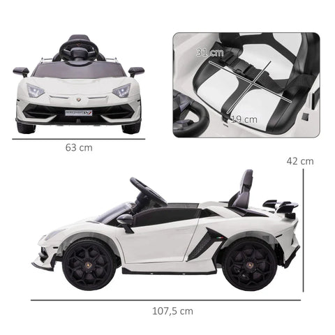 Rootz Electric Children's Car - Kids Car - Licensed Lamborghini Aventador - Gullwing Doors - Music - Horn - for 3-5 Years - White - 107.5cm x 63cm x 42cm