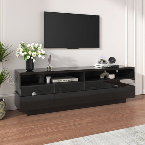 Rootz High Gloss TV Cabinet - Media Stand - Entertainment Unit - LED Lighting - 173.5L x 55W x 38H cm
